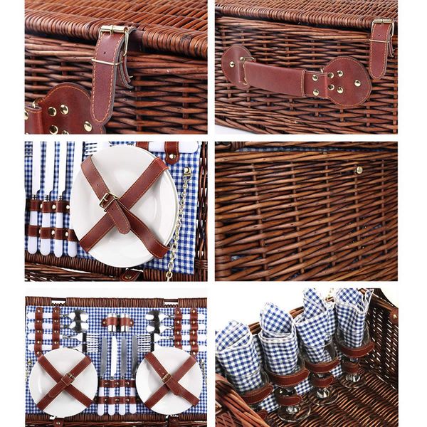 Alfresco 4 Person Picnic Basket Set Insulated Blanket Storage Bag