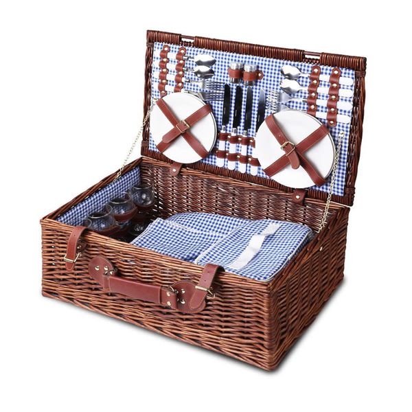 Alfresco 4 Person Picnic Basket Set Insulated Blanket Storage Bag