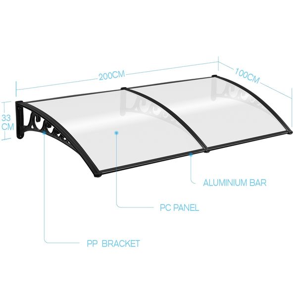 New 2M DIY Window Door Awning House Canopy Patio UV Rain Cover Sun Shade Outdoor