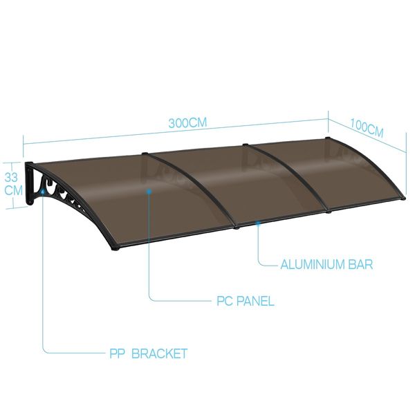 New 3M DIY Window Door Awning House Canopy Patio UV Rain Cover Sun Shade-Brown