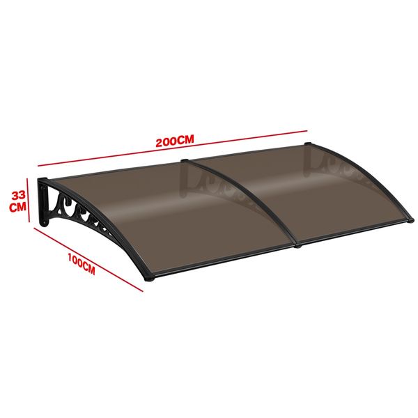 New 2M DIY Window Door Awning House Canopy Patio UV Rain Cover Sun Shade - Brown