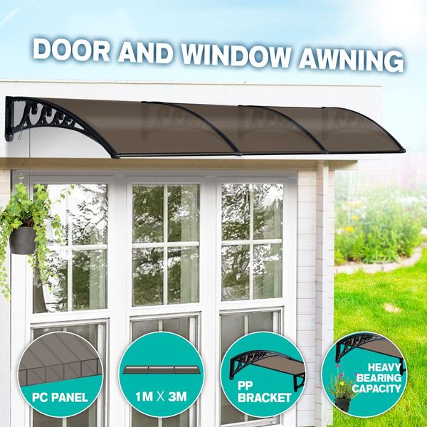 New 3M DIY Window Door Awning House Canopy Patio UV Rain Cover Sun Shade-Brown