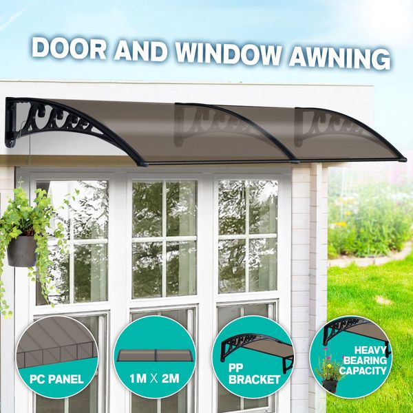 New 2M DIY Window Door Awning House Canopy Patio UV Rain Cover Sun Shade - Brown