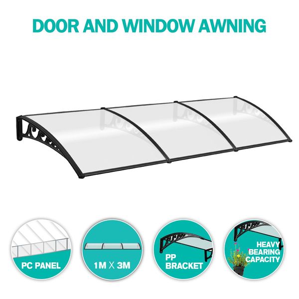 New 2M DIY Window Door Awning House Canopy Patio UV Rain Cover Sun Shade - Brown