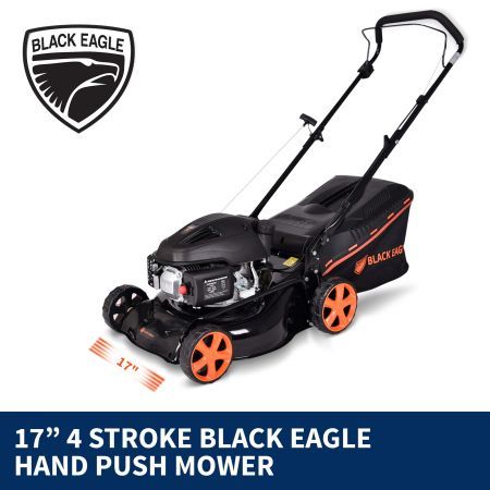 New Black Eagle Lawn Mower 17" Hand Push 4 Stroke Petrol Lawnmower Mulch & Catch