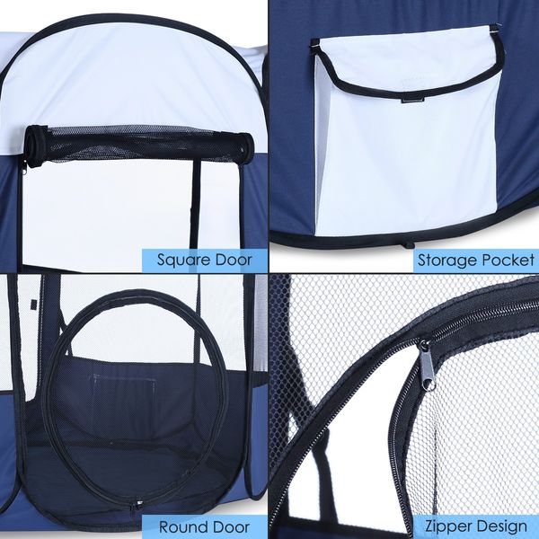 8 Panels Portable Pet Playpen Tent Puppy Dog Cat Kennel Crate Cage Enclosure 144cm w/Tunnel