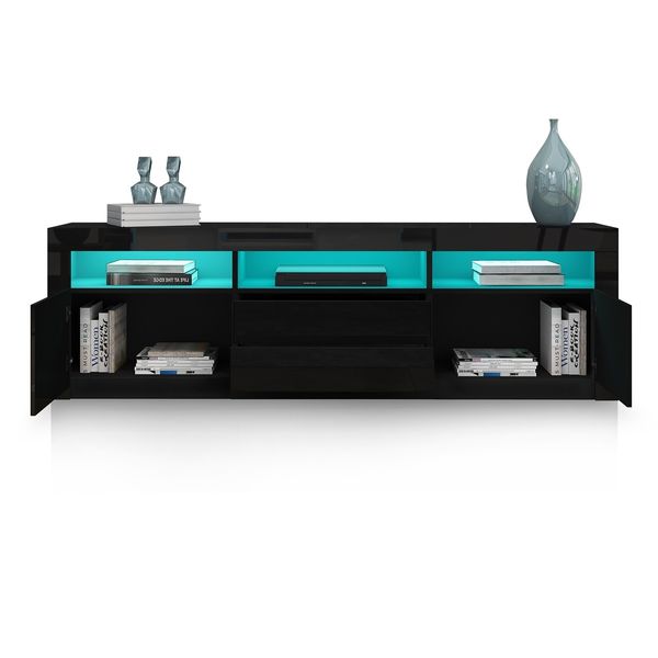 Modern TV Stand Cabinet 160cm Wood Entertainment Unit High Gloss Furniture w/2 Drawers 2 Doors Black