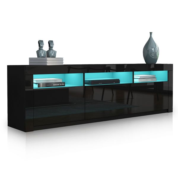 Modern TV Stand Cabinet 160cm Wood Entertainment Unit High Gloss Furniture w/2 Drawers 2 Doors Black