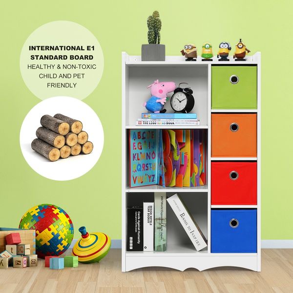 7 Cube Kids Wood Bookshelf Cabinet Bookcase Display Rack Stand Toy Storage Organiser Unit