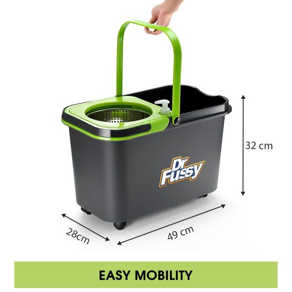 Spin Mop Bucket 360 Degree System Adjustable Handle With 4 Swivel Mops  DR FUSSY