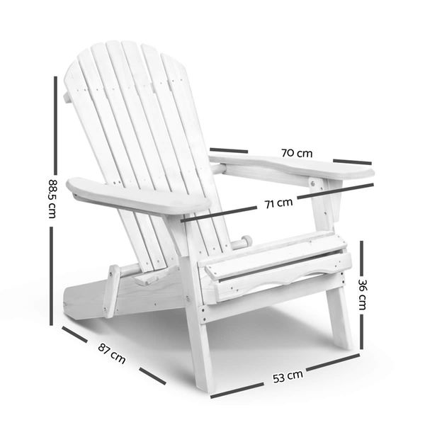 Gardeon Adirondack Outdoor Chairs Wooden Foldable Beach Chair Patio Furniture White