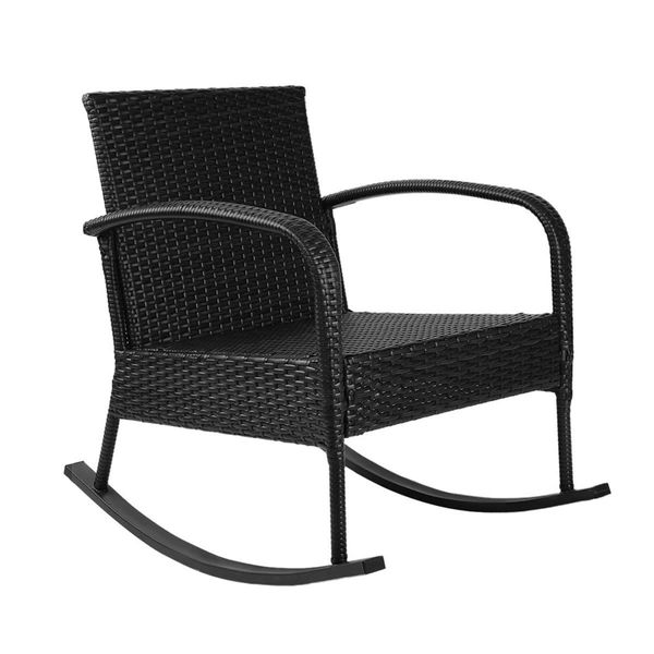 Gardeon 2PC Rocking Chair Table Wicker Outdoor Furniture Patio Lounge Setting