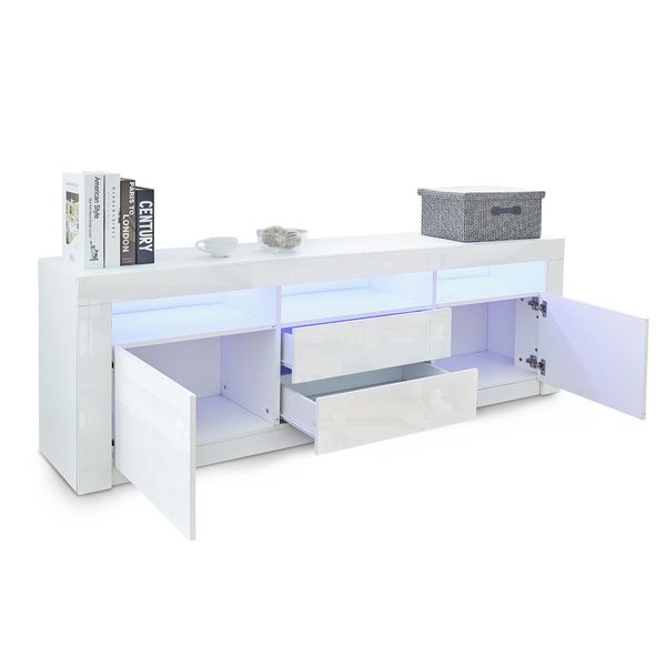 Modern TV Stand Cabinet 160cm Wood Entertainment Unit High Gloss Furniture w/2 Drawers 2 Doors White