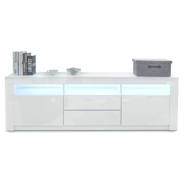 Modern TV Stand Cabinet 160cm Wood Entertainment Unit High Gloss Furniture w/2 Drawers 2 Doors White