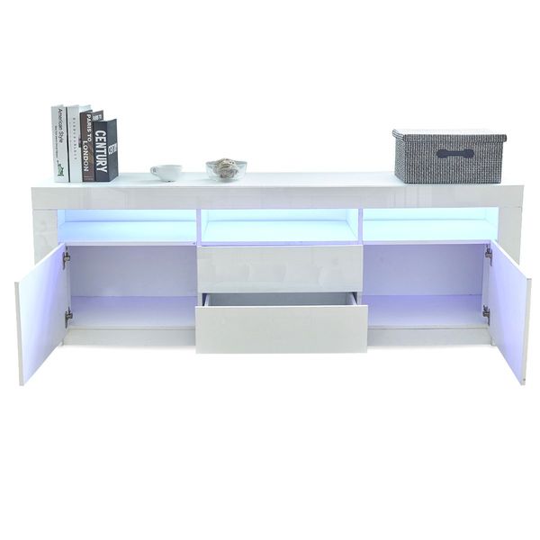 Modern TV Stand Cabinet 160cm Wood Entertainment Unit High Gloss Furniture w/2 Drawers 2 Doors White