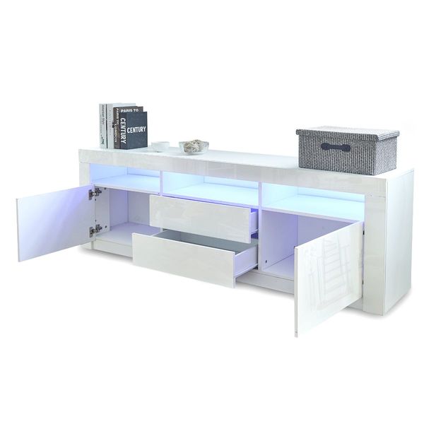 Modern TV Stand Cabinet 160cm Wood Entertainment Unit High Gloss Furniture w/2 Drawers 2 Doors White