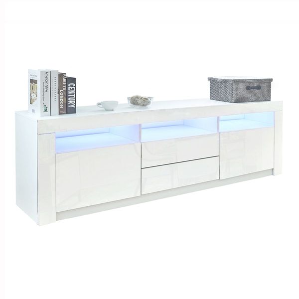 Modern TV Stand Cabinet 160cm Wood Entertainment Unit High Gloss Furniture w/2 Drawers 2 Doors White