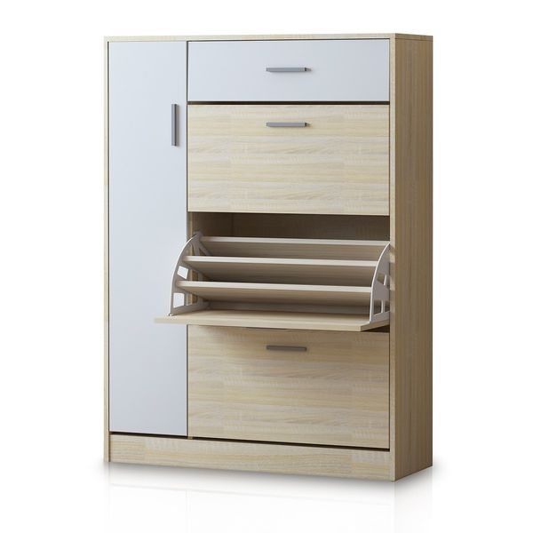 30 Pairs Wooden Shoe Cabinet Rack Storage Shelf Cupboard Organiser - Oak