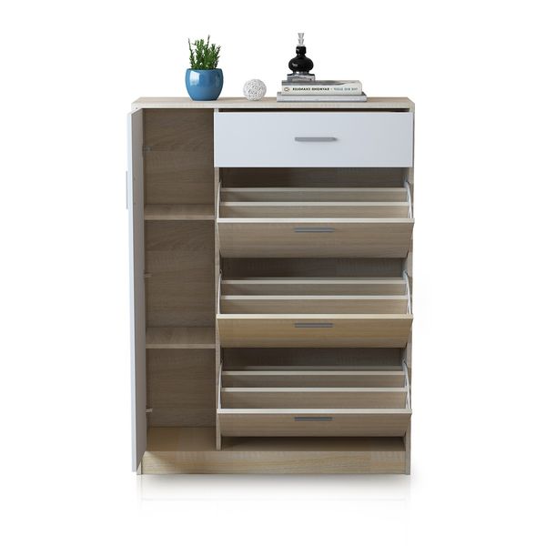 30 Pairs Wooden Shoe Cabinet Rack Storage Shelf Cupboard Organiser - Oak