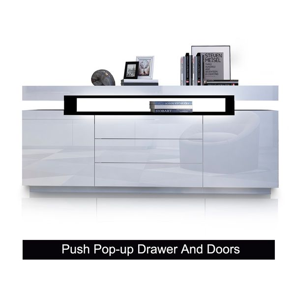 Modern Buffet Sideboard Cabinet High Gloss Storage Cupboard w/2 Doors & 3 Drawers - White