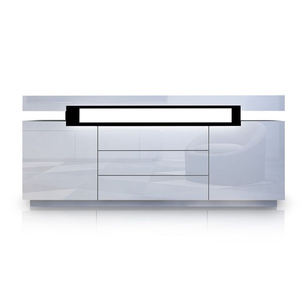 Modern Buffet Sideboard Cabinet High Gloss Storage Cupboard w/2 Doors & 3 Drawers - White