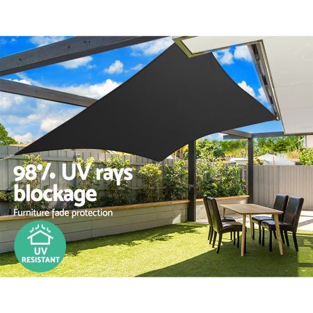 Instahut Shade Sail 3x6m Rectangle 280GSM 98% Black Shade Cloth