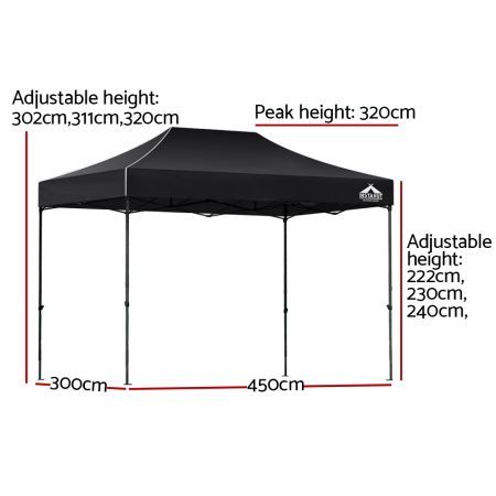 Instahut Gazebo Pop Up Marquee 3x4.5m Folding Tent Wedding Outdoor Camping Canopy Gazebos Shade Black