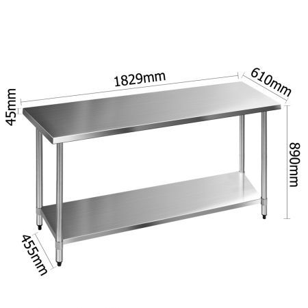 Cefito 610 x 1829mm Commercial Stainless Steel Kitchen Bench