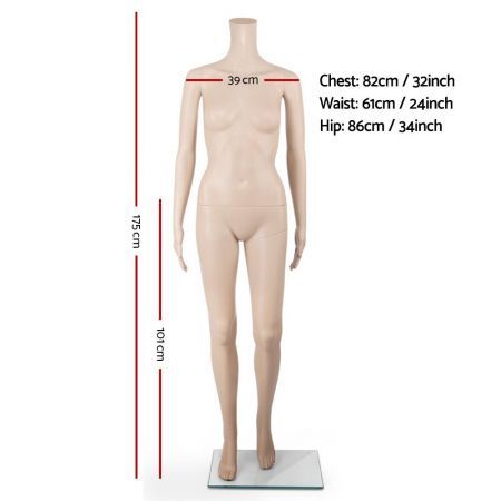 175cm Tall Full Body Female Mannequin - Skin Coloured