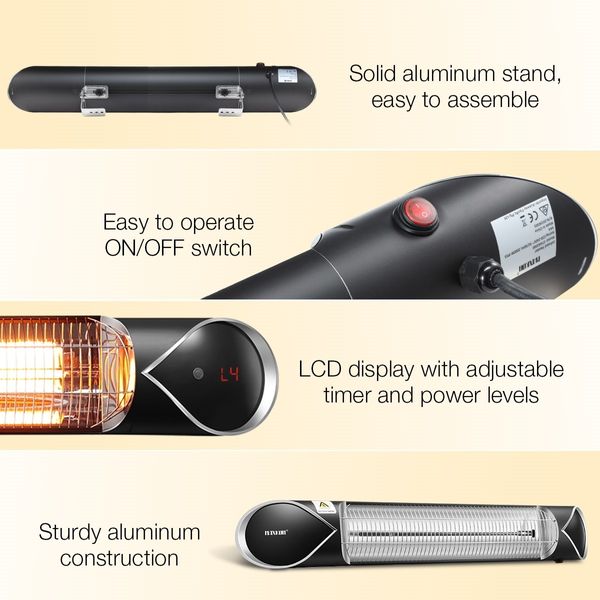 Maxkon 2000W Carbon Fibre Infrared Heater Instant Heat Electric Patio Outdoor Strip Heater