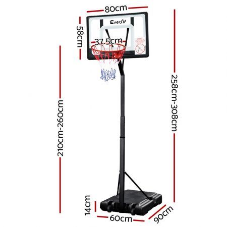 Everfit 2.6M Basketball Hoop Stand System Adjustable Portable Pro Kids Clear