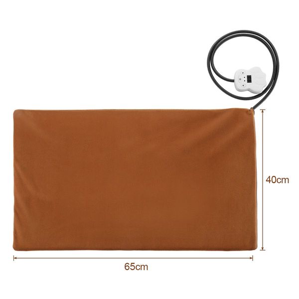 Pet Heating Pad Dog Cat Electric Heated Mat Puppy Heater Blanket Heat Bed Waterproof Cover 65x40cm Brown