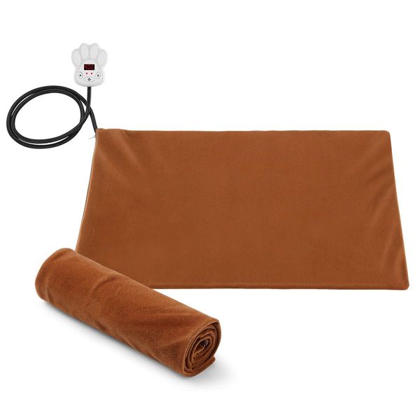 Pet Heating Pad Dog Cat Electric Heated Mat Puppy Heater Blanket Heat Bed Waterproof Cover 65x40cm Brown