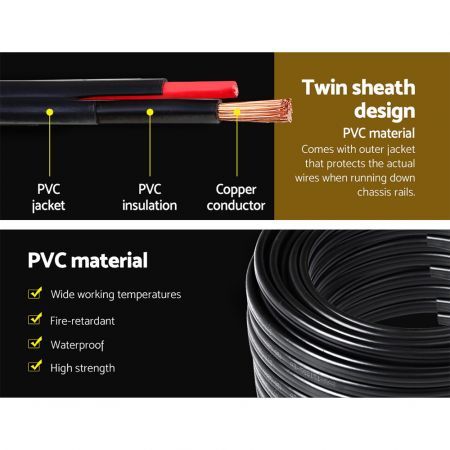 Giantz 6MM 60M Twin Core Wire Electrical Cable Extension Car 450V 2 Sheath