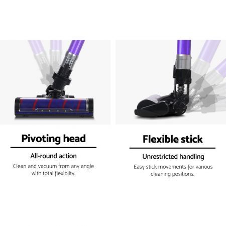 Devanti Handheld Vacuum Cleaner Cordless Roller Brush Head Purple