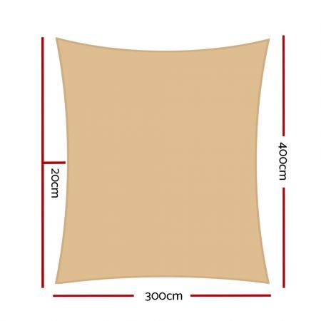 Instahut Shade Sail 3x4m Rectangle 280GSM 98% Sand Shade Cloth