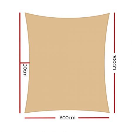 Instahut Shade Sail 6x7m Rectangle 280GSM 98% Sand Shade Cloth