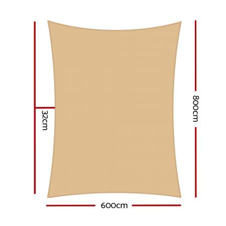 Instahut Shade Sail 6x8m Rectangle 280GSM 98% Sand Shade Cloth