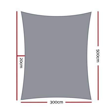 Instahut Shade Sail 3x5m Rectangle 280GSM 98% Grey Shade Cloth