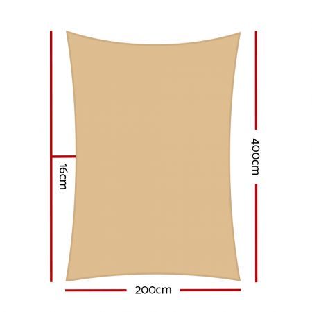 Instahut Shade Sail 2x4m Rectangle 185GSM 95% Sand Shade Cloth