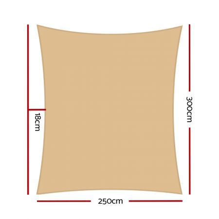 Instahut Shade Sail 2.5x3m Rectangle 280GSM 98% Sand Shade Cloth