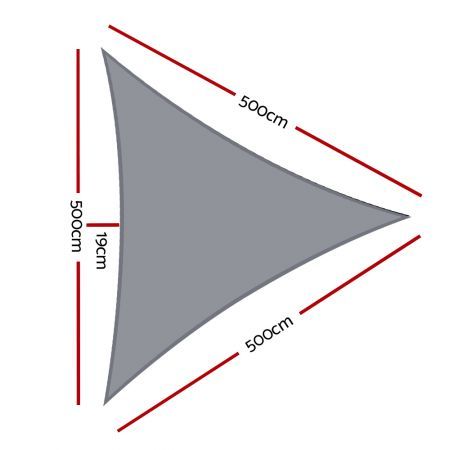 Instahut Shade Sail 5x5x5m Triangle 280GSM 98% Grey Shade Cloth