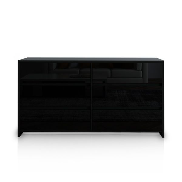 Modern 6 Drawer Chest Dresser High Gloss Storage Cabinet Wood Bedroom Furniture - Black