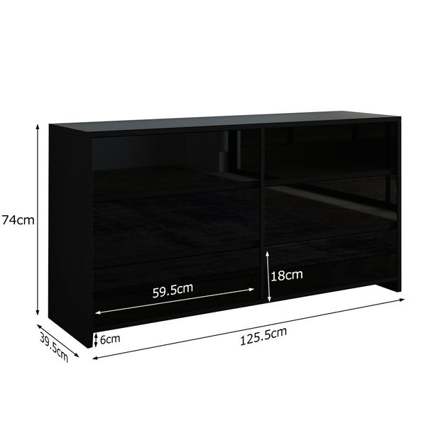 Modern 6 Drawer Chest Dresser High Gloss Storage Cabinet Wood Bedroom Furniture - Black