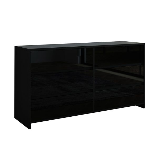 Modern 6 Drawer Chest Dresser High Gloss Storage Cabinet Wood Bedroom Furniture - Black