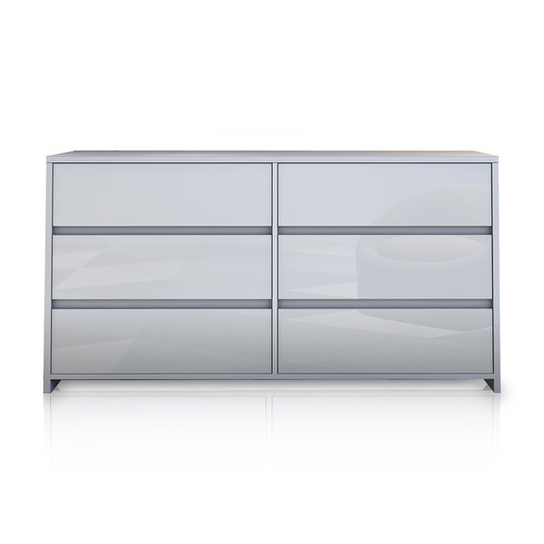 Modern 6 Drawer Chest Dresser High Gloss Storage Cabinet Wood Bedroom Furniture - White