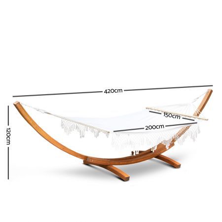 Gardeon Hammock Bed Outdoor Camping Garden Tassel Timber Hammock White