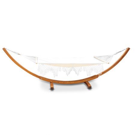 Gardeon Hammock Bed Outdoor Camping Garden Tassel Timber Hammock White