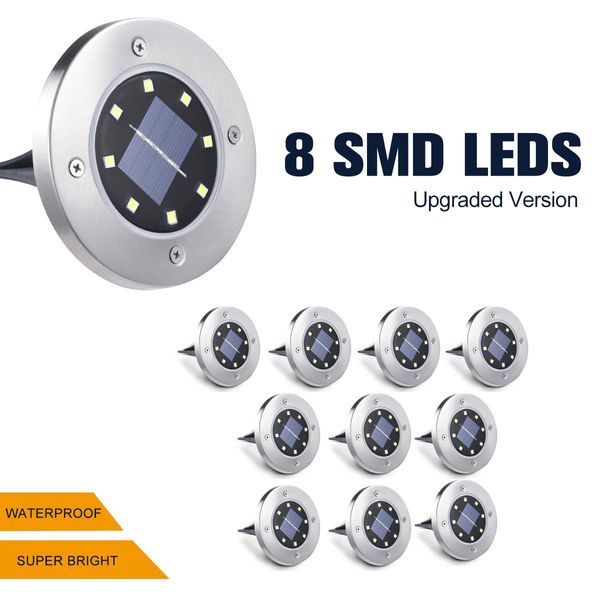 10x LED Solar Powered Buried Inground Recessed Light Outdoor Garden Deck Lighting Lamp