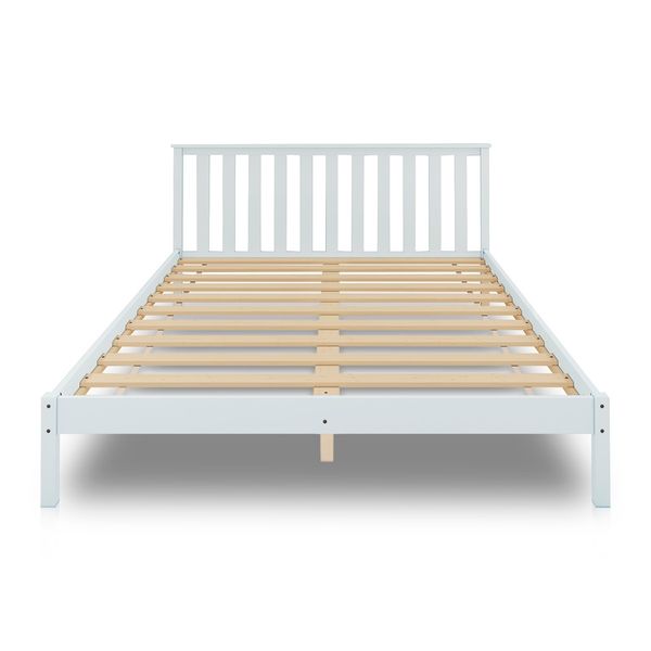 Wooden Bed Frame Queen Size Mattress Base Pine Platform Bedroom Furniture - White